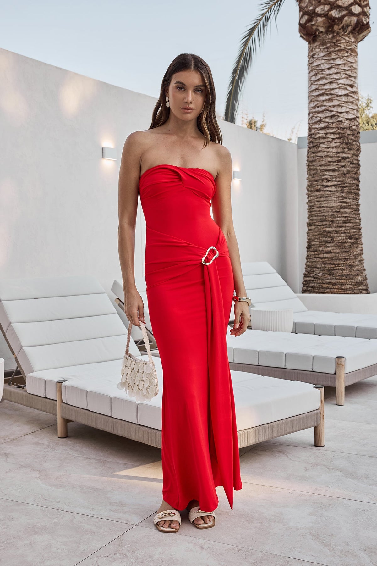 Cool Love Strapless Maxi Dress Red