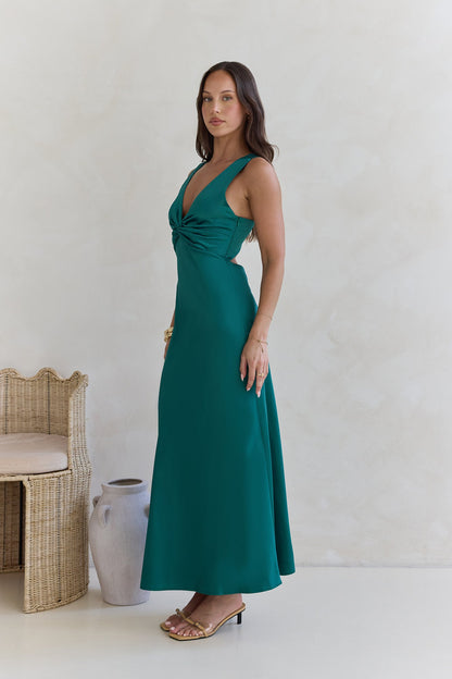 Island Reverie Satin Maxi Dress Green