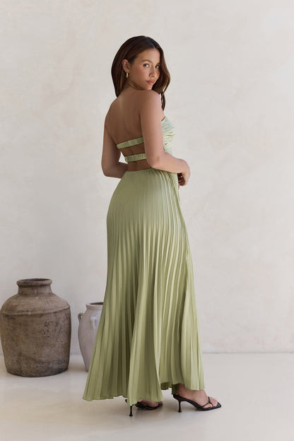 Decades Ago Plisse Strapless Maxi Dress Green