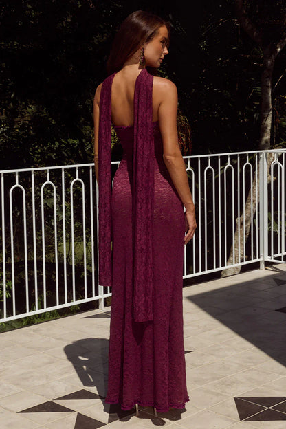 AMANA STRAPLESS SCARF MAXI DRESS - WINE