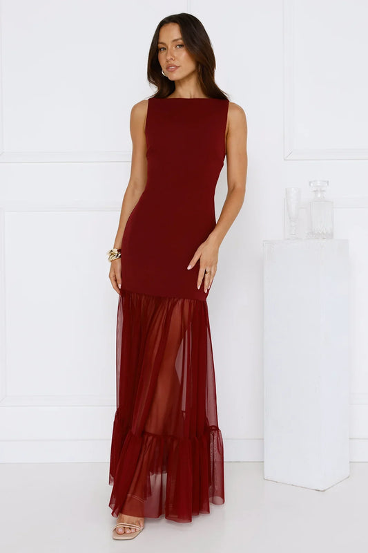 Chic Whispers Maxi Dress Burgundy