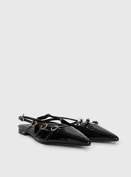 Billini Hettie Pointed Toe Flats Black Patent