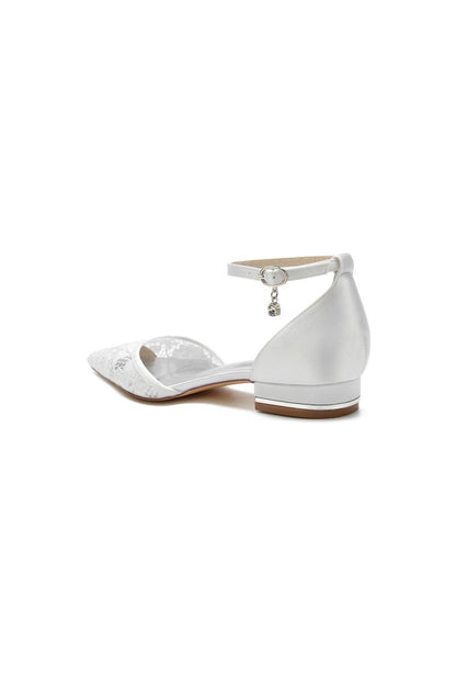 Lace Pointed Toe Ankle Strap Kitten Heels