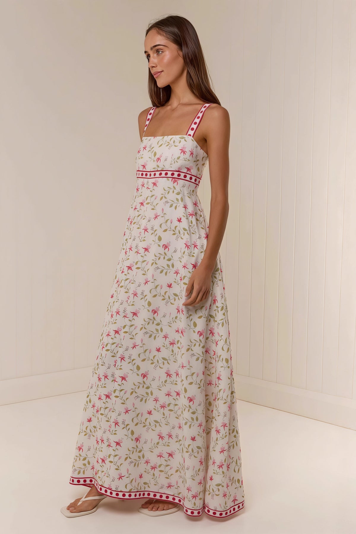 Casual Linen Print Spaghetti Strap Summer Maxi Dress
