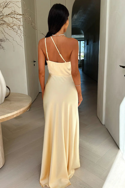 Aurelia One-Shoulder Satin Maxi Dress - Yellow