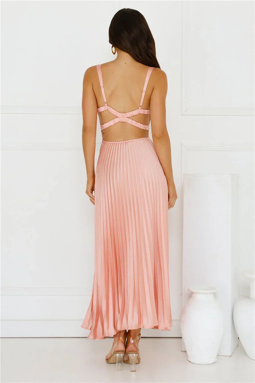 Dream Whispers Pleated Maxi Dress Pink