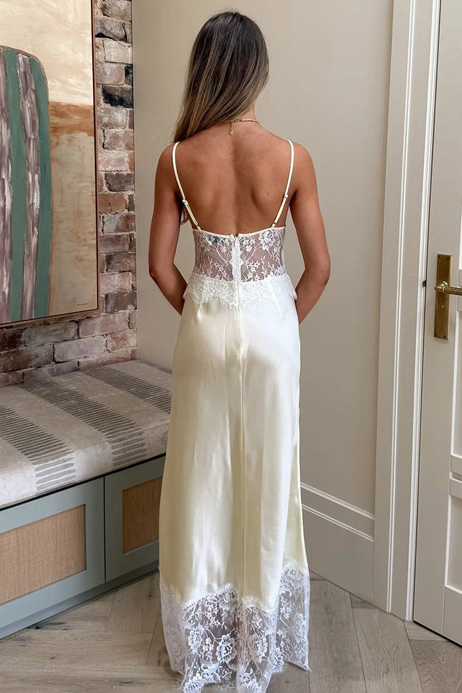Elegant Sexy Deep V Sheer Lace Patchwork Maxi Dress