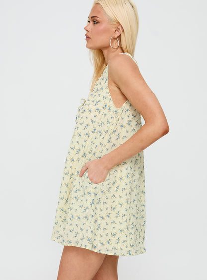 Antiquity Swing Mini Dress Yellow / Blue Floral