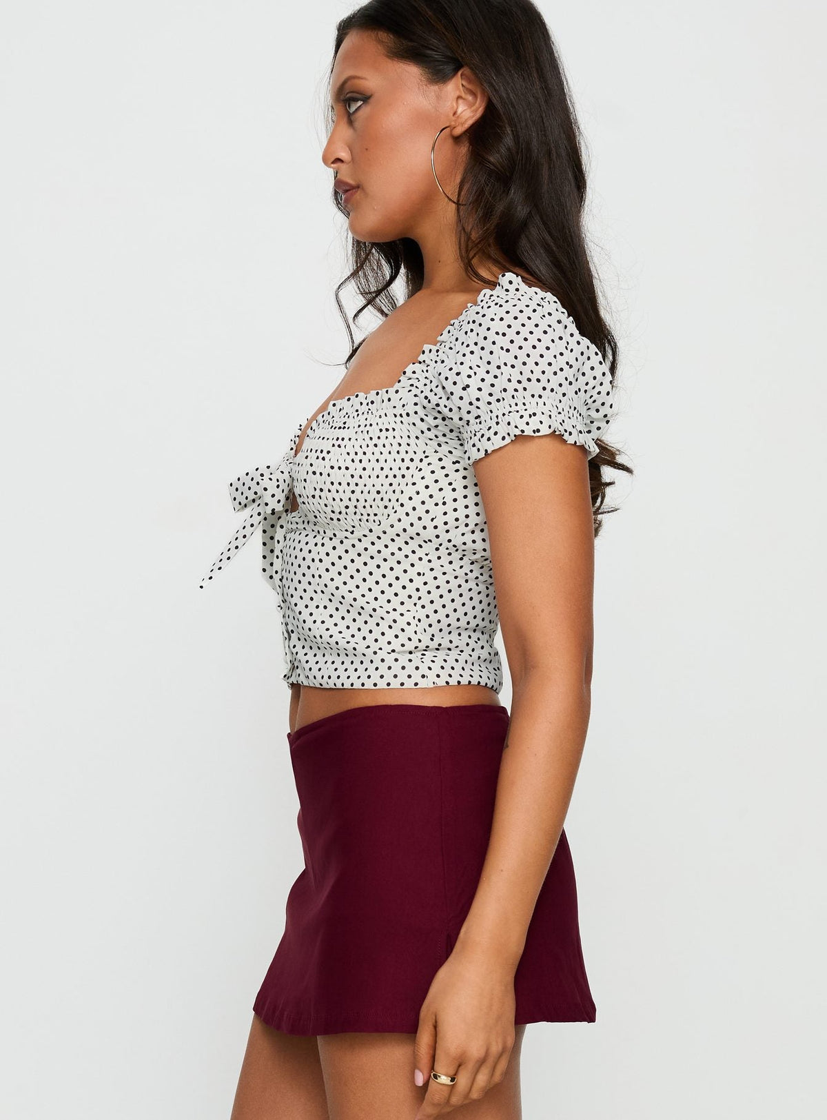 Audreana Babydoll Top White Polka