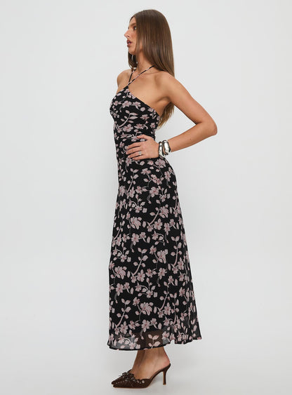 Anisa Halter Maxi Dress Black Floral