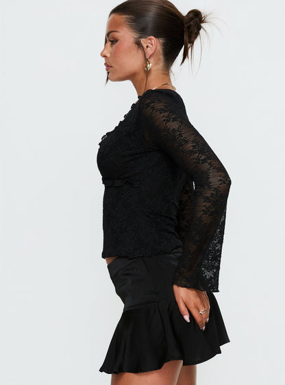 Azira Long Sleeve Frill Detail Top Black