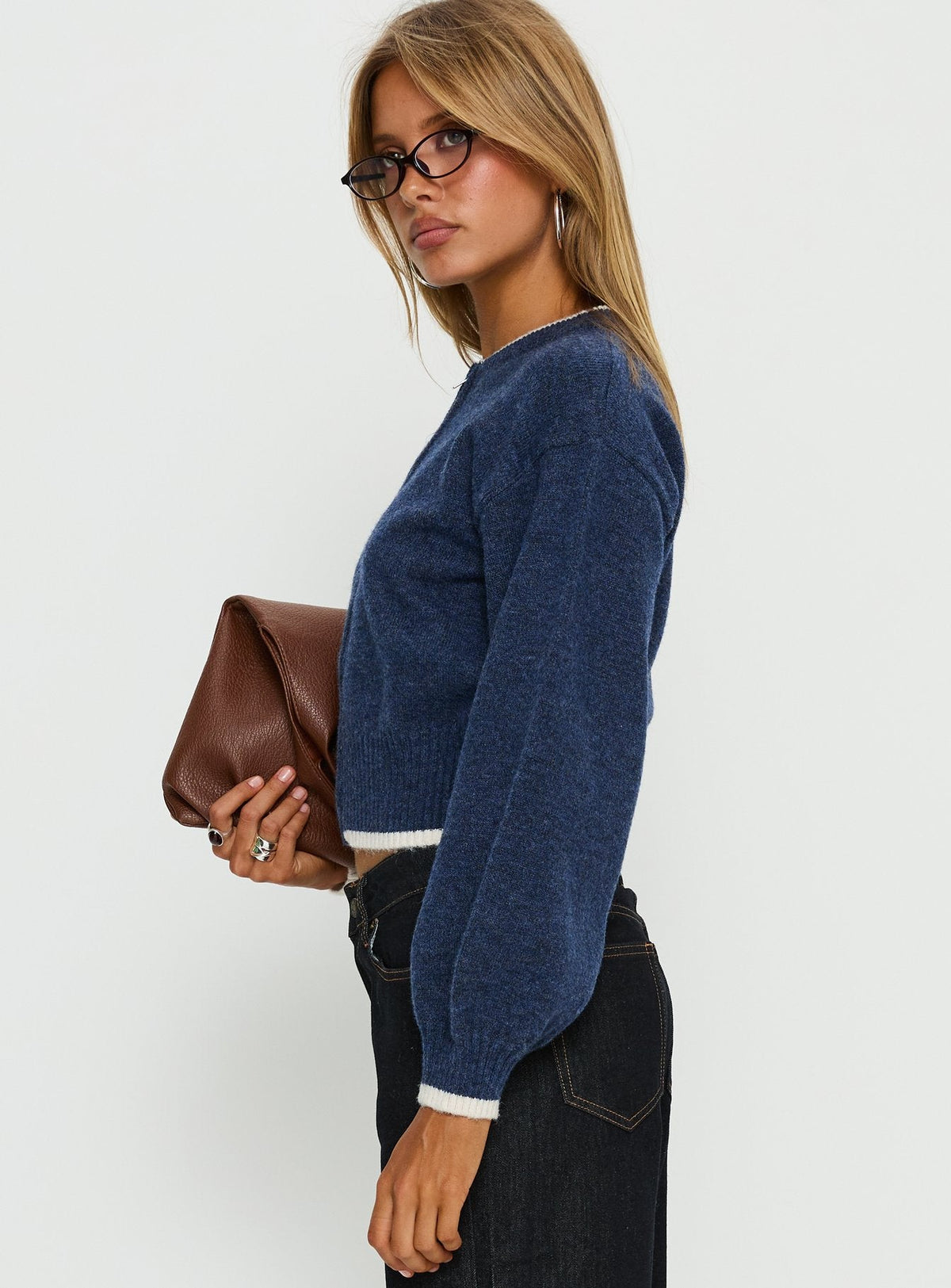 Amandi Zip Through Knit Jumper Navy / Cream