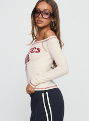 Athletics Club Long Sleeve Graphic Top Cream / Red
