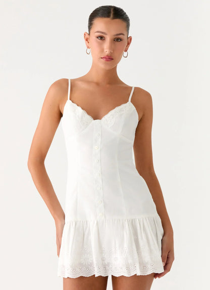 Sync Love Broderie Mini Dress - White