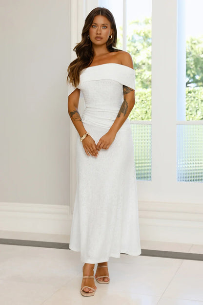 First Class Finish Off Shoulder Maxi Dress Cream