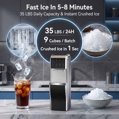 5-In-1 Bottom Loading Water Cooler Water Dispenser with Crushed & Chewable Ice Maker, Child Safety Lock Inset