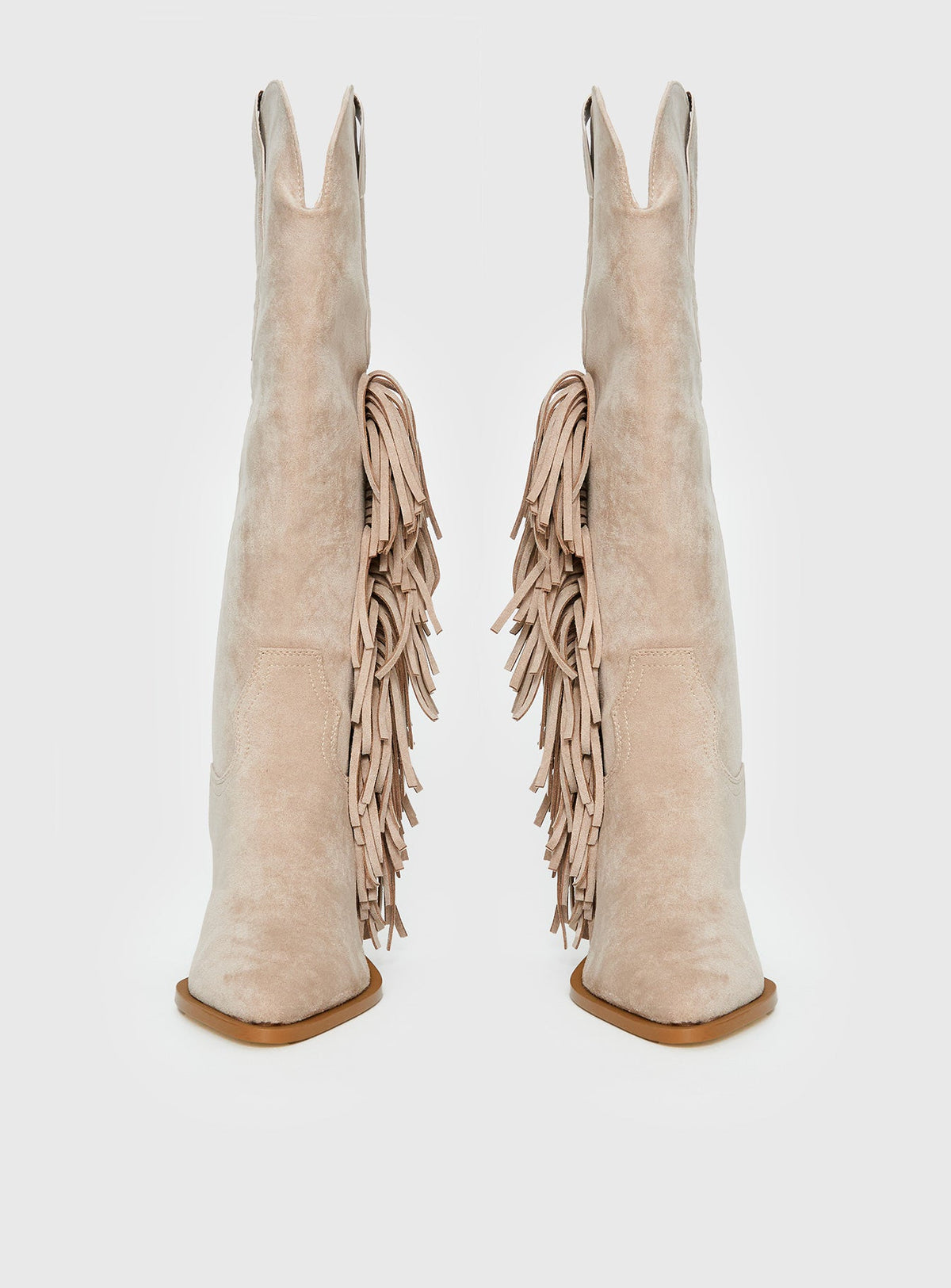 Billini Ardie Faux Suede Tassel Cowboy Boots Light Beige
