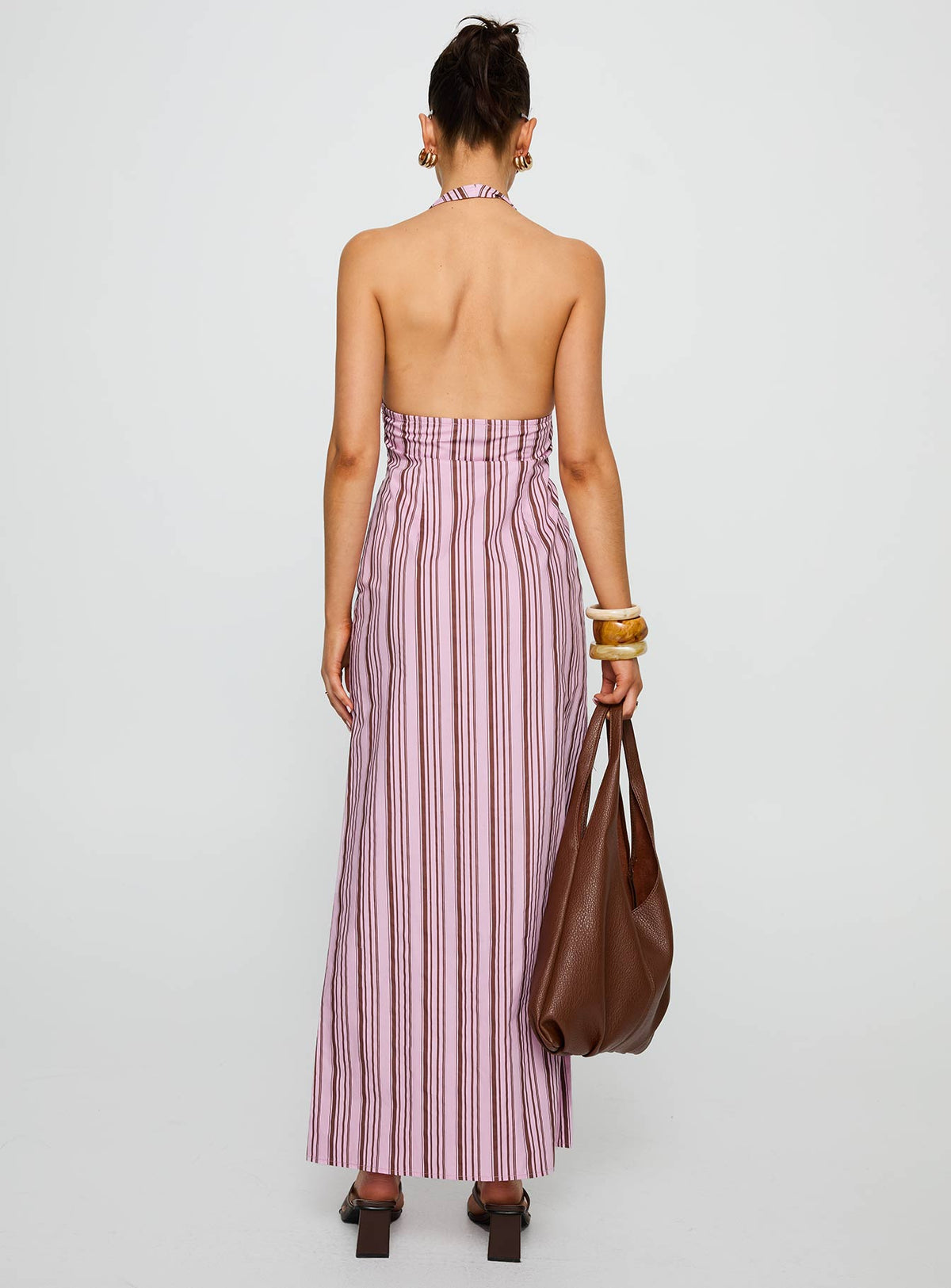 Avrie Halter Maxi Dress Pink / Brown Stripe