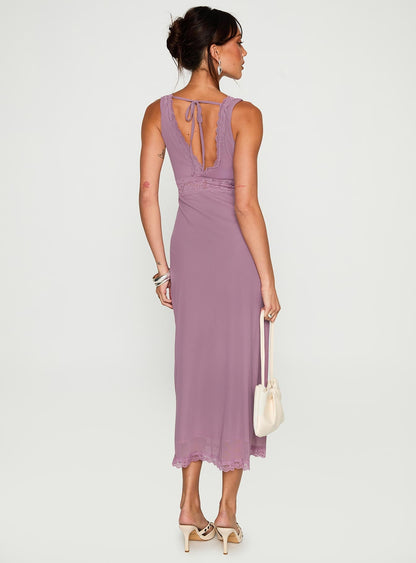 Between The Lines Lace Trim Maxi Dress Purple