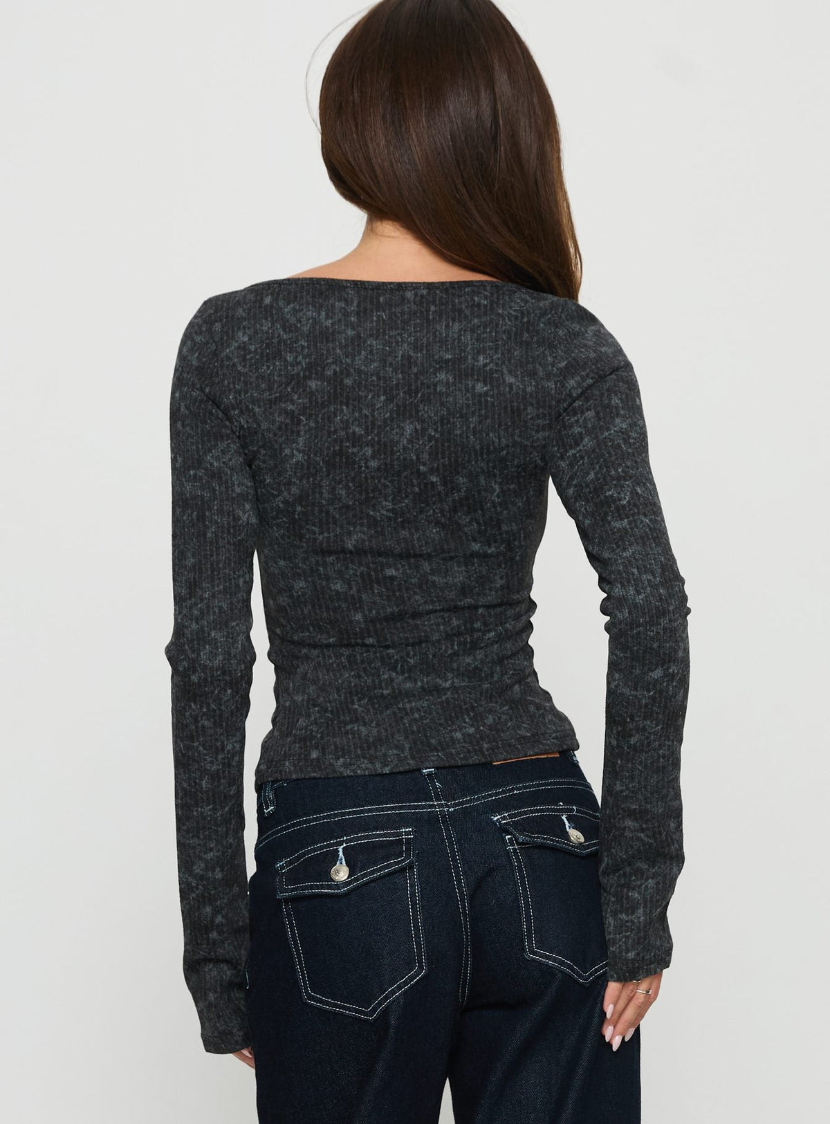Averell Button Front Long Sleeve Top Grey