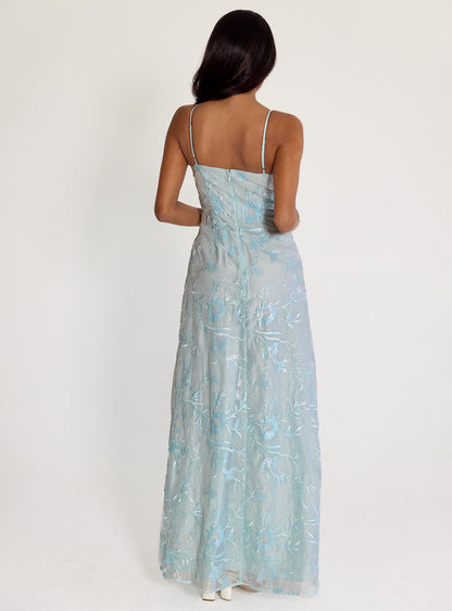 Believe In Love Embroidered Maxi Dress Blue