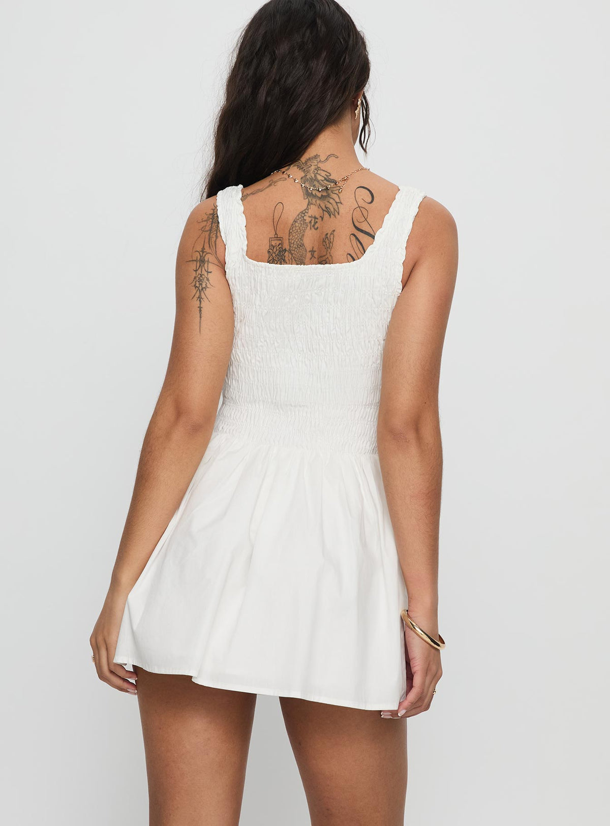 Aurelise Shirred Mini Dress White