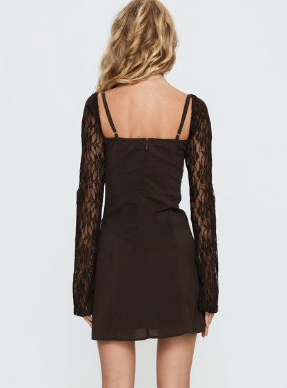 Ashwood Lace Sleeve Mini Dress Chocolate