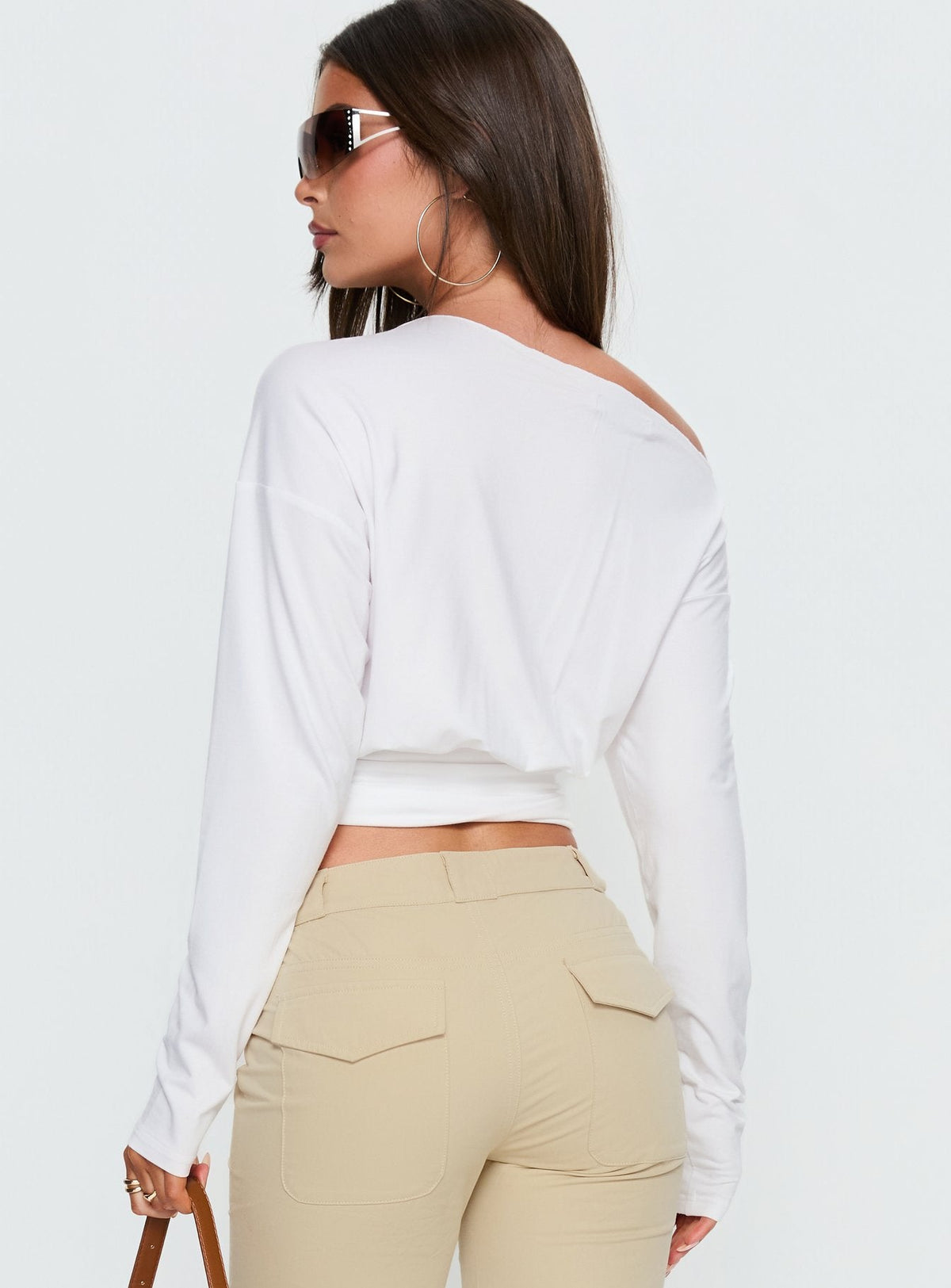 Ashlinn Off Shoulder Long Sleeve Drapey Top White
