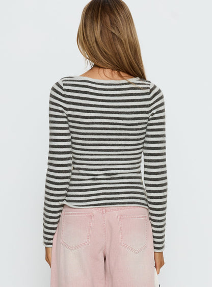 Annalyse Long Sleeve Button Detail Top Stripe
