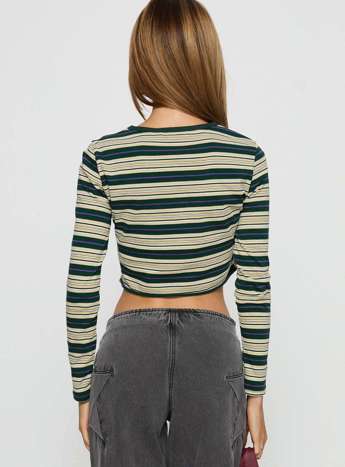 Bentlea Long Sleeve Top Green / Yellow Stripe