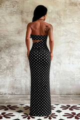 Printed Strapless Cut Out Bodycon Maxi Dress
