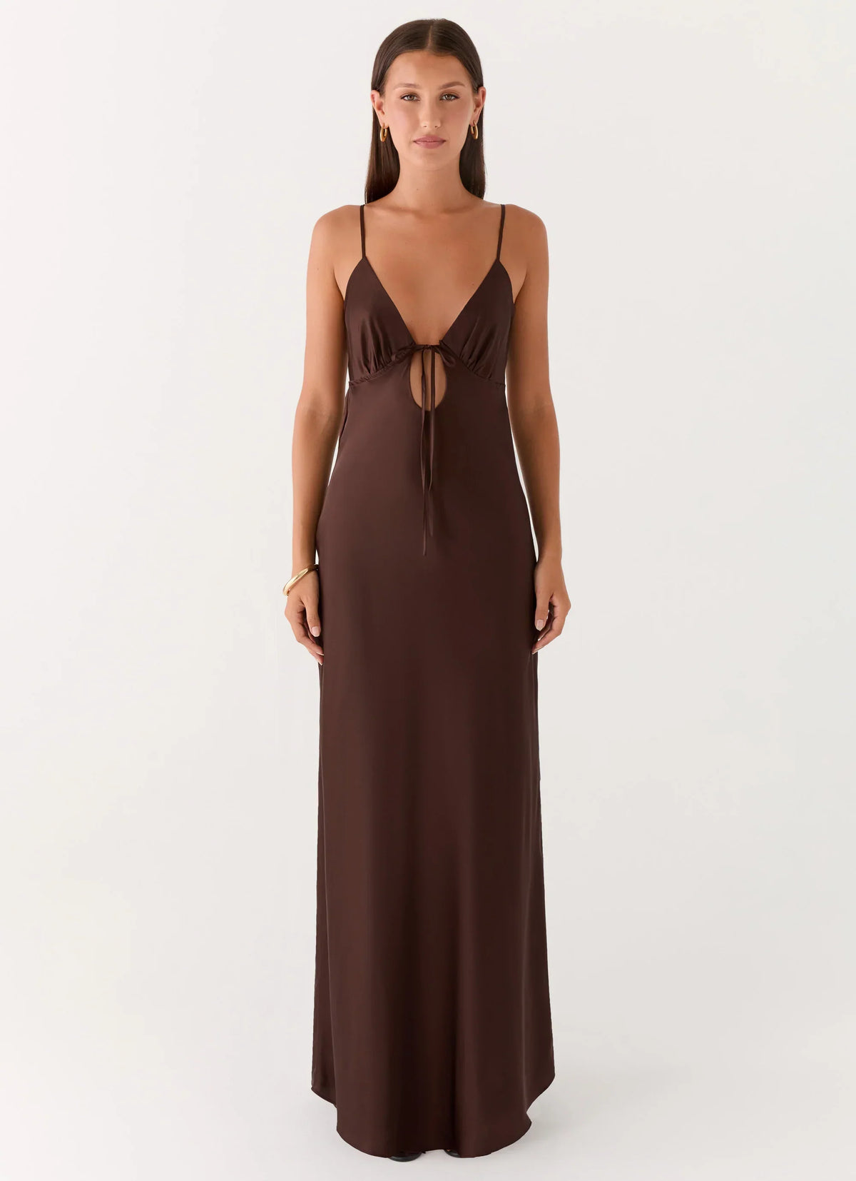 Flora Satin Maxi Dress - Chocolate