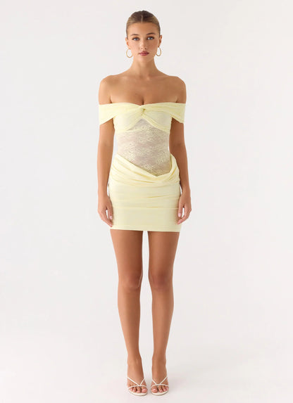 Either Way Off Shoulder Mini Dress - Yellow