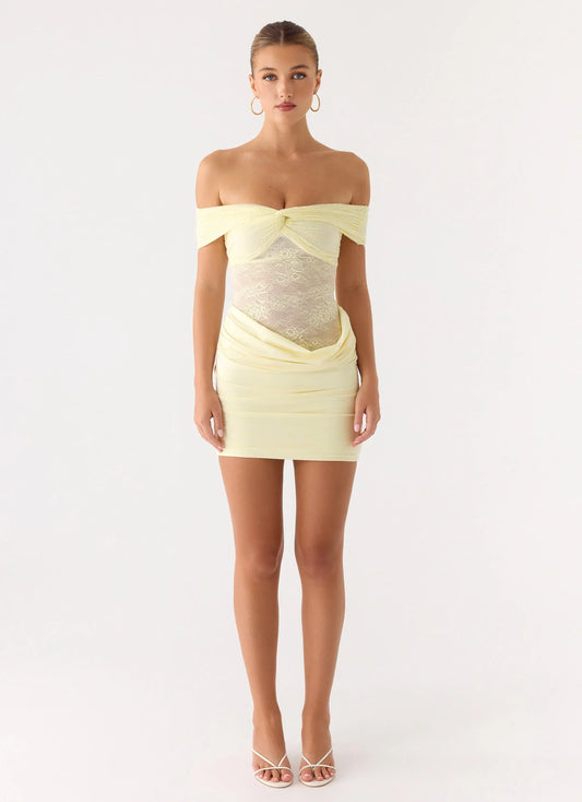Either Way Off Shoulder Mini Dress - Yellow