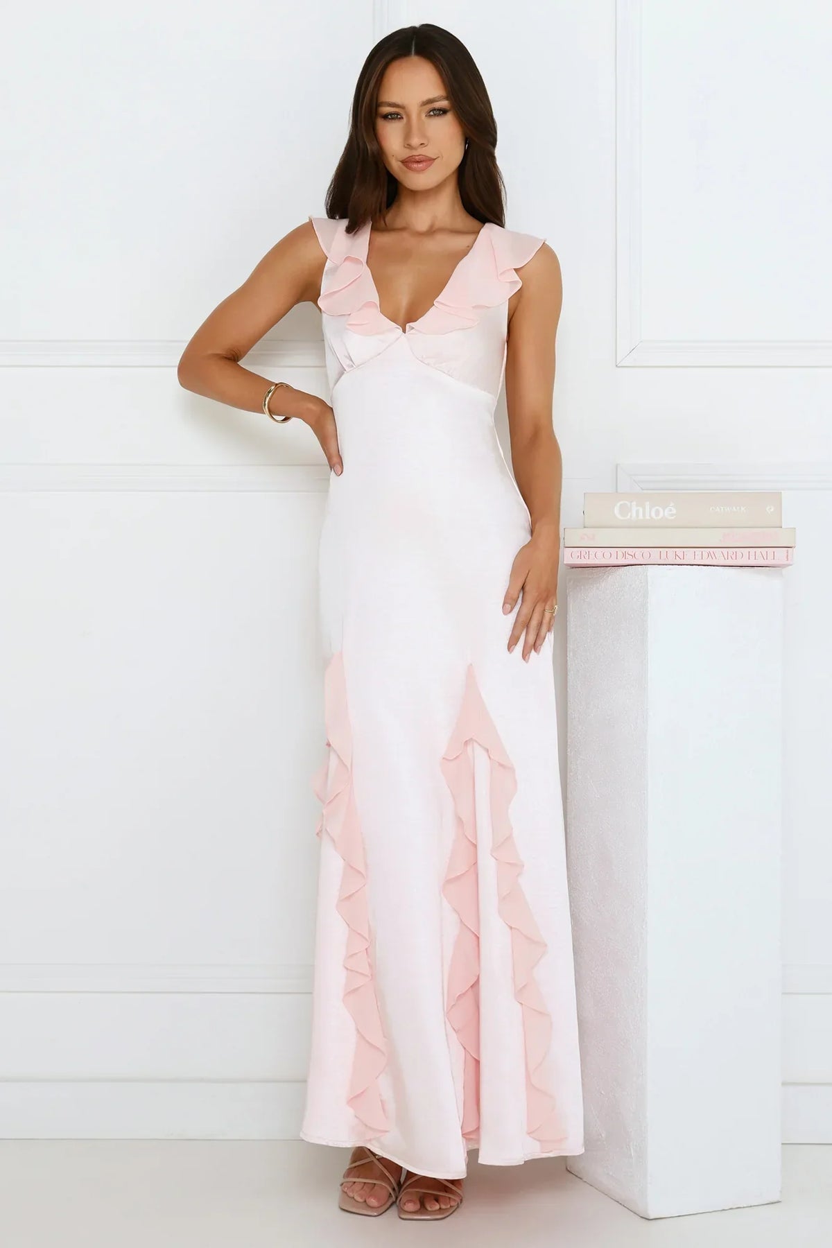 Flirty Girl Satin Maxi Dress Pink