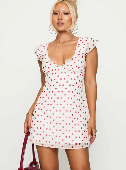 I Guess So Mini Dress White / Burgundy