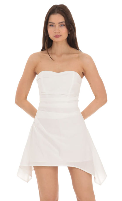 Strapless Asymmetrical Dress in White