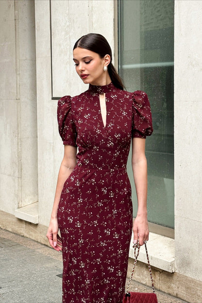Elegant Floral Deep V Bodycon Maxi Dress