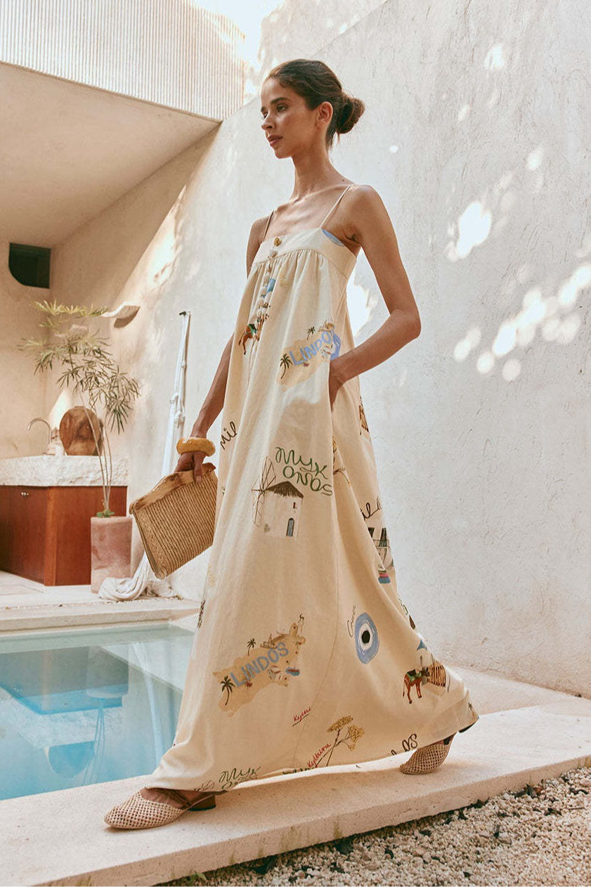Sexy Spaghetti Strap Linen Vacation Maxi Dress