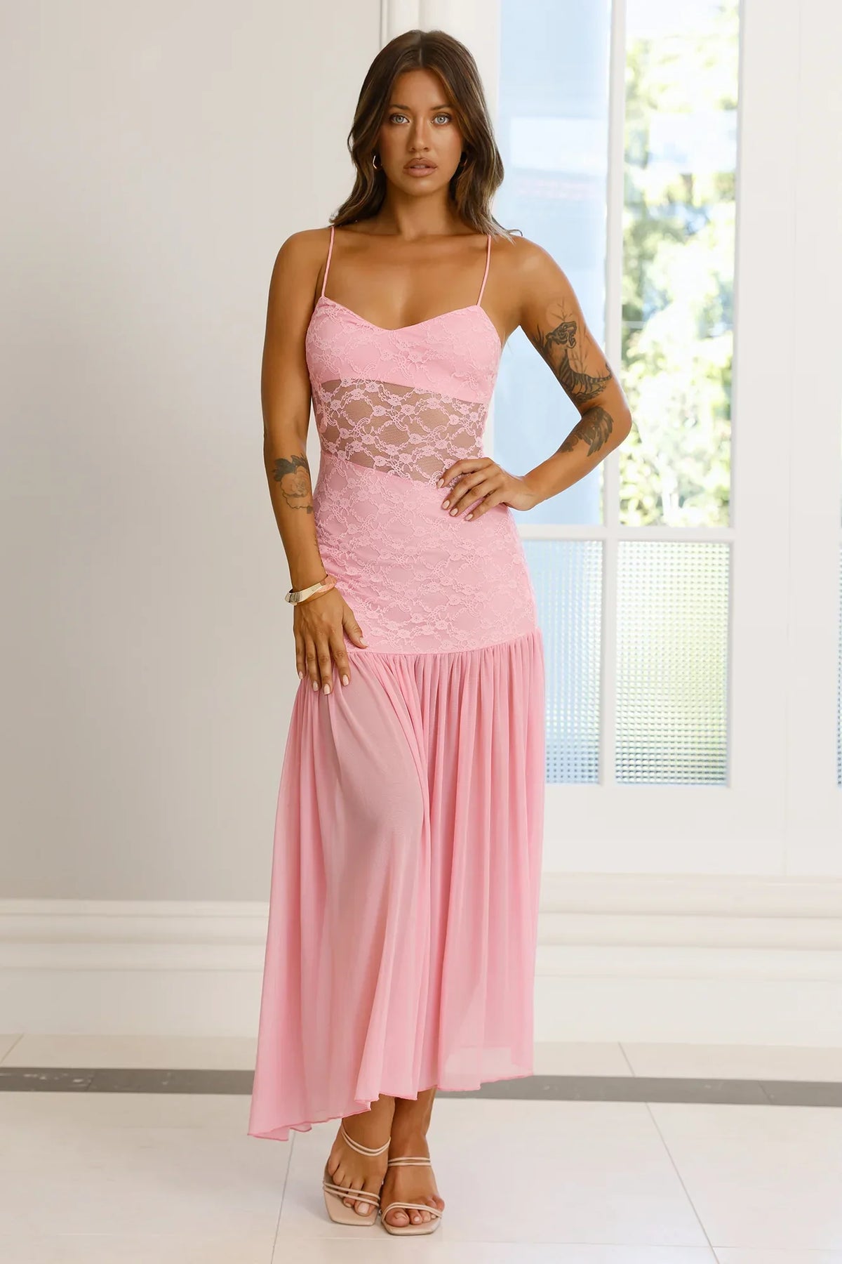 Cover Story Lace Maxi Dress Pink