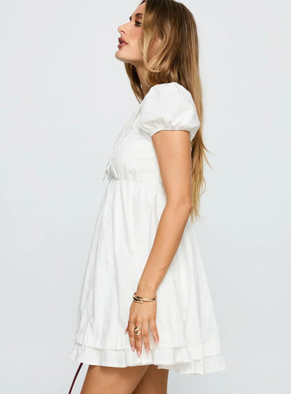Sailoh Puff Sleeve Baby Doll Mini Dress White