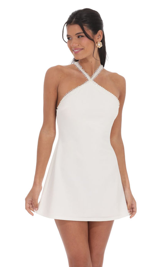 Pearl Halter Dress in White