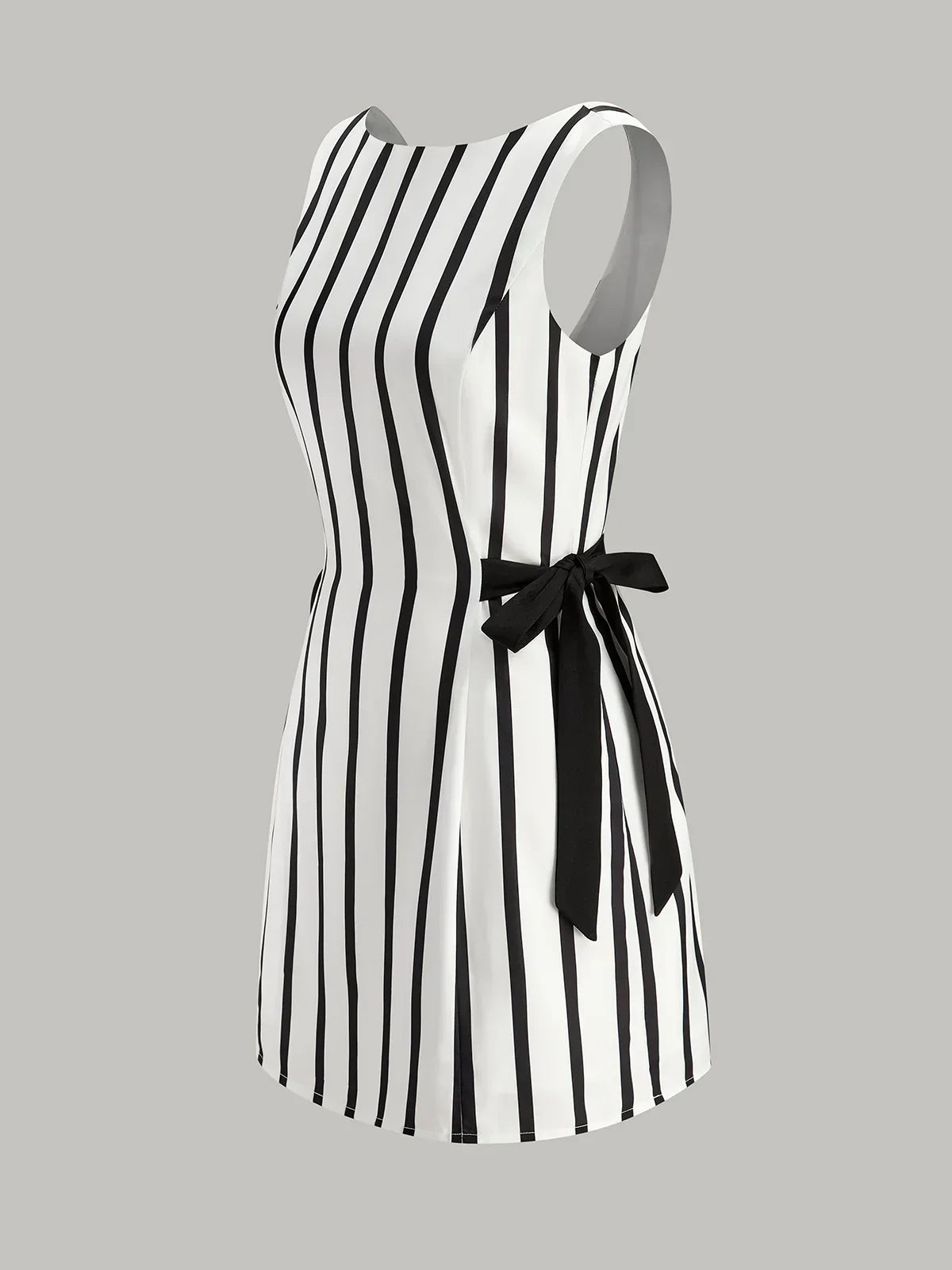 Striped Backless Dual-Sided Bow Zipper Dress
