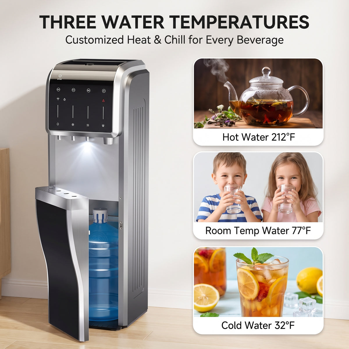 5-In-1 Bottom Loading Water Cooler Water Dispenser with Crushed & Chewable Ice Maker, Child Safety Lock Inset