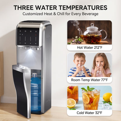 5-In-1 Bottom Loading Water Cooler Water Dispenser with Crushed & Chewable Ice Maker, Child Safety Lock Inset