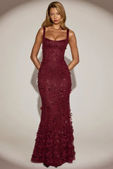 Embellished Fishtail Corset Gown in Wine Red