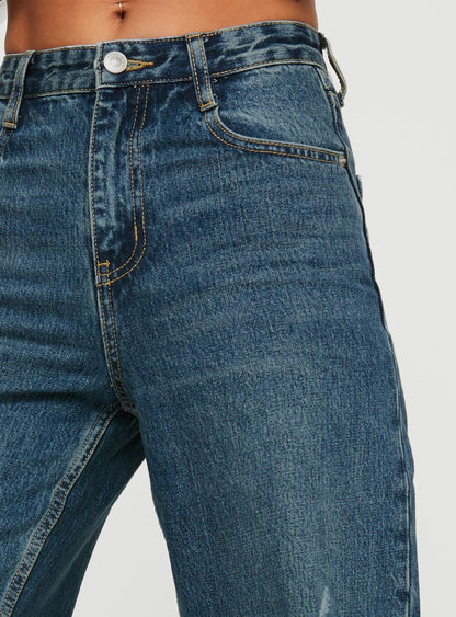 Beetle High Rise Wide Leg Ripped Jeans Mid Wash