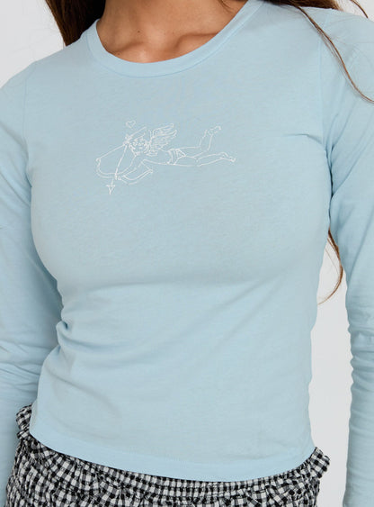 Baby Cupid Long Sleeve Graphic Top Washed Blue