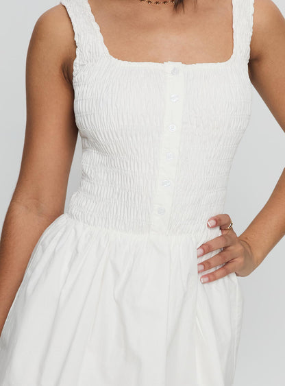 Aurelise Shirred Mini Dress White