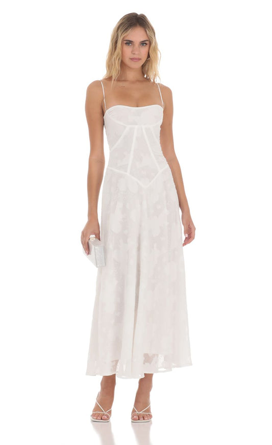 Textured Floral Maxi Dress in White